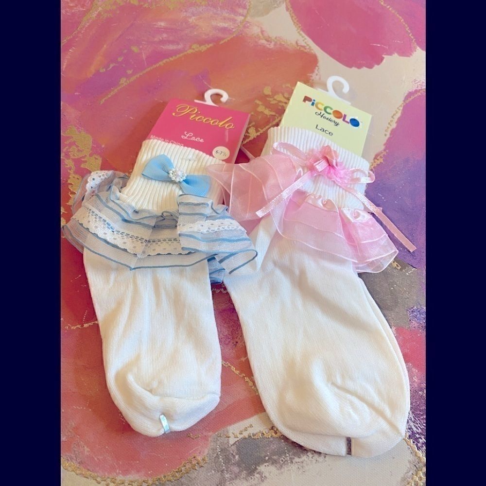 🌸Piccolo 2 pairs Girls Dress socks 6-71/2